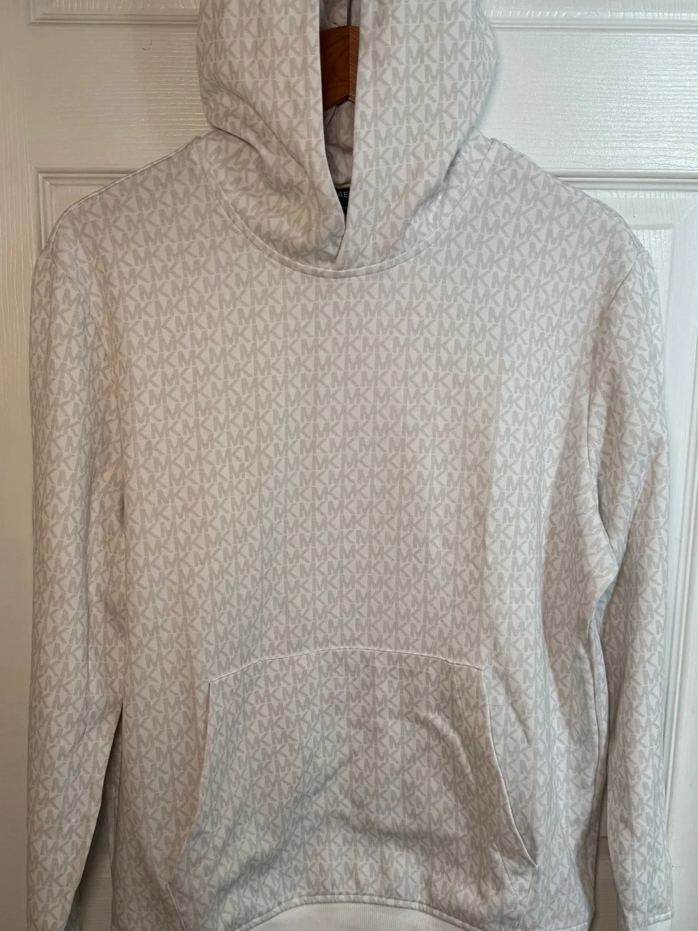 Michael Kors White Hooded Logo-Texture Pullover